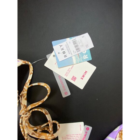 Roxy Reversible Triangle Bikini Small Purple & Gold Swirl Floral Beach Swimwear - Picture 9 of 9